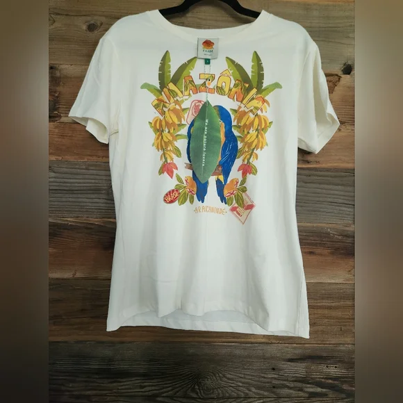 NWT FARM Rio Blue and Yellow Macaw Bird Art ORGANIC COTTON T Shirt - Picture 4 of 5